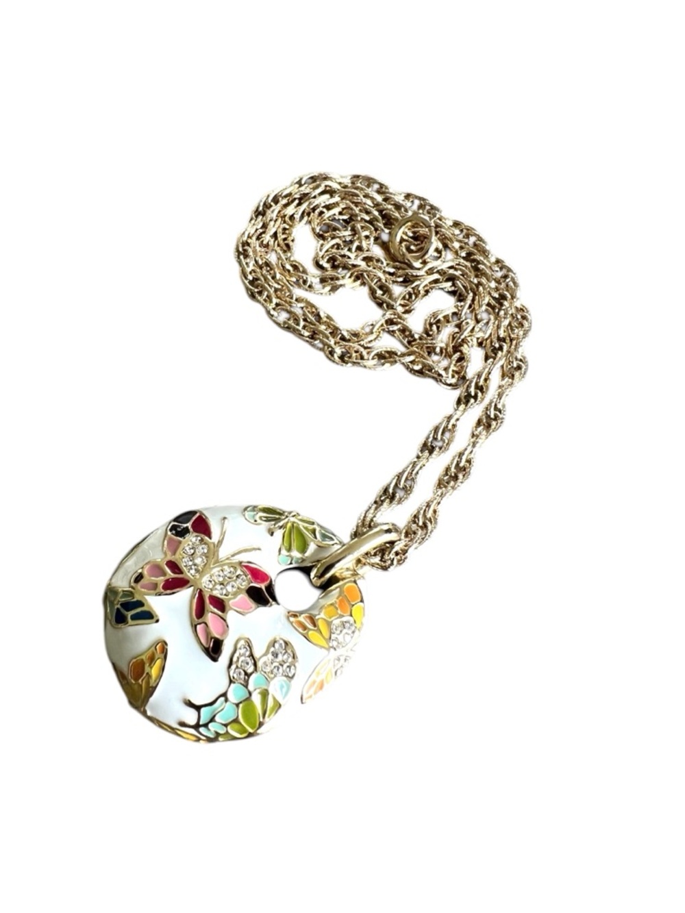 Vintage Sarah Coventry Butterfly Enamel Pendant Necklace | Garden Party Charm - Picture 3 of 7